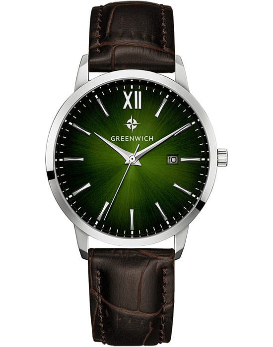 Greenwich Greenwich Bell GW 021.12.18  GW 021.12.18 кварцевые мужские часы зеленый циферблат, браслет кожаный — вид спереди